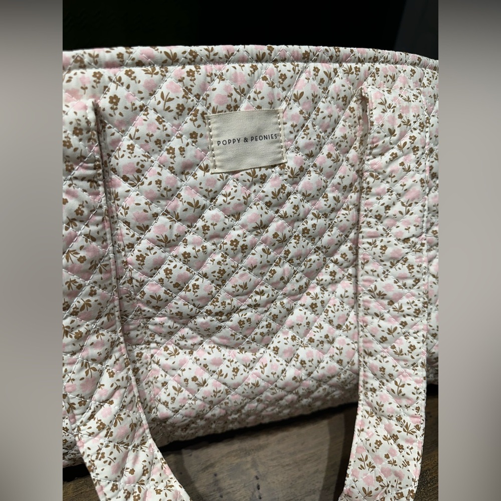 Poppy and Peonies On The Go Tote Brown Floral